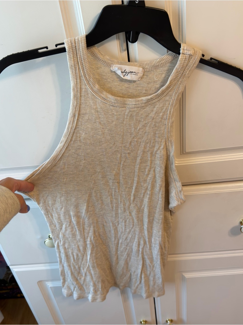 Carly Jean Los Angeles Ribbed Tank in Light Beige
